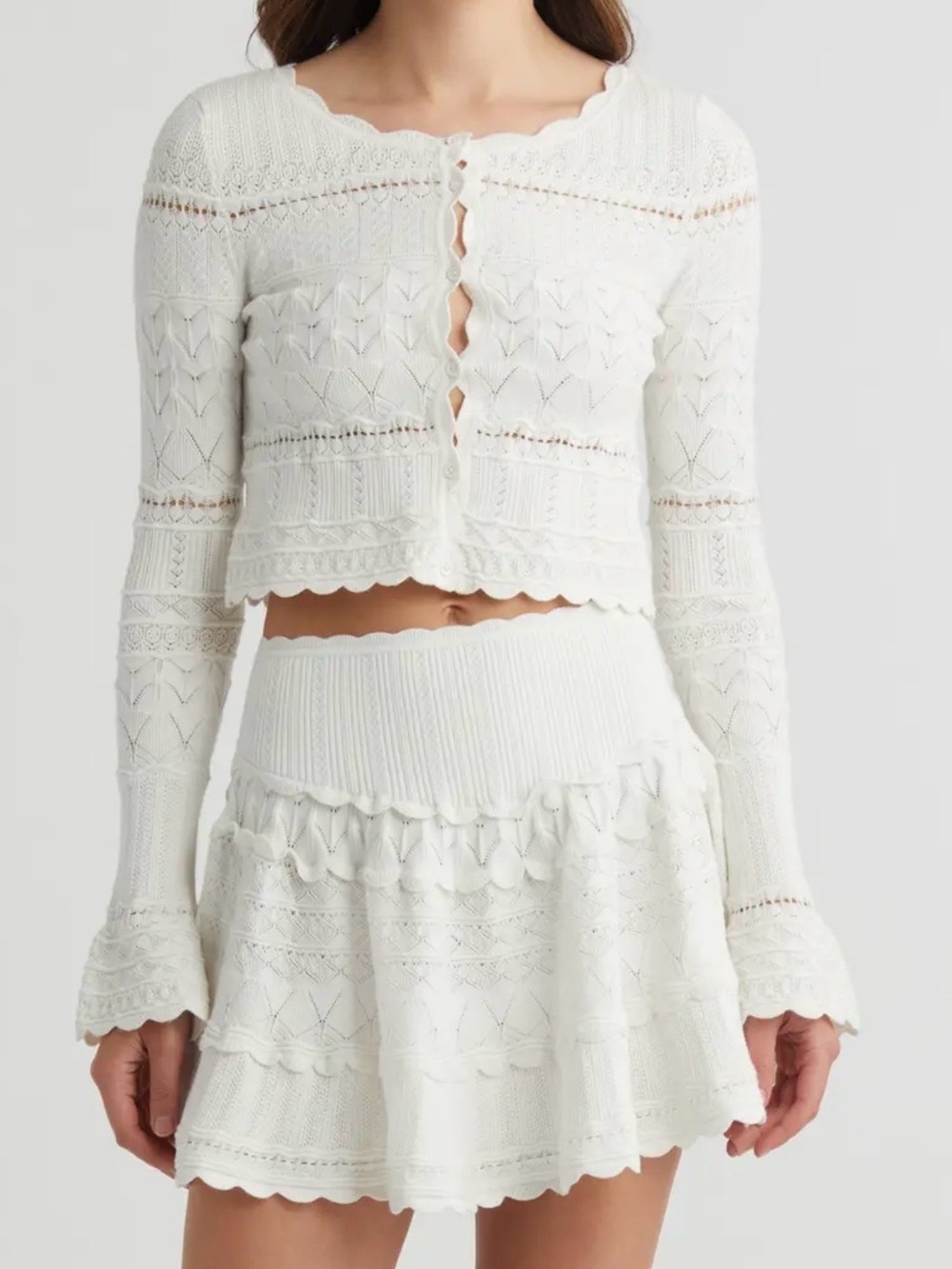 Willow & Wind NWT Love Shack Fancy Media Cardigan & Mini Skirt Set L Ivory Euro